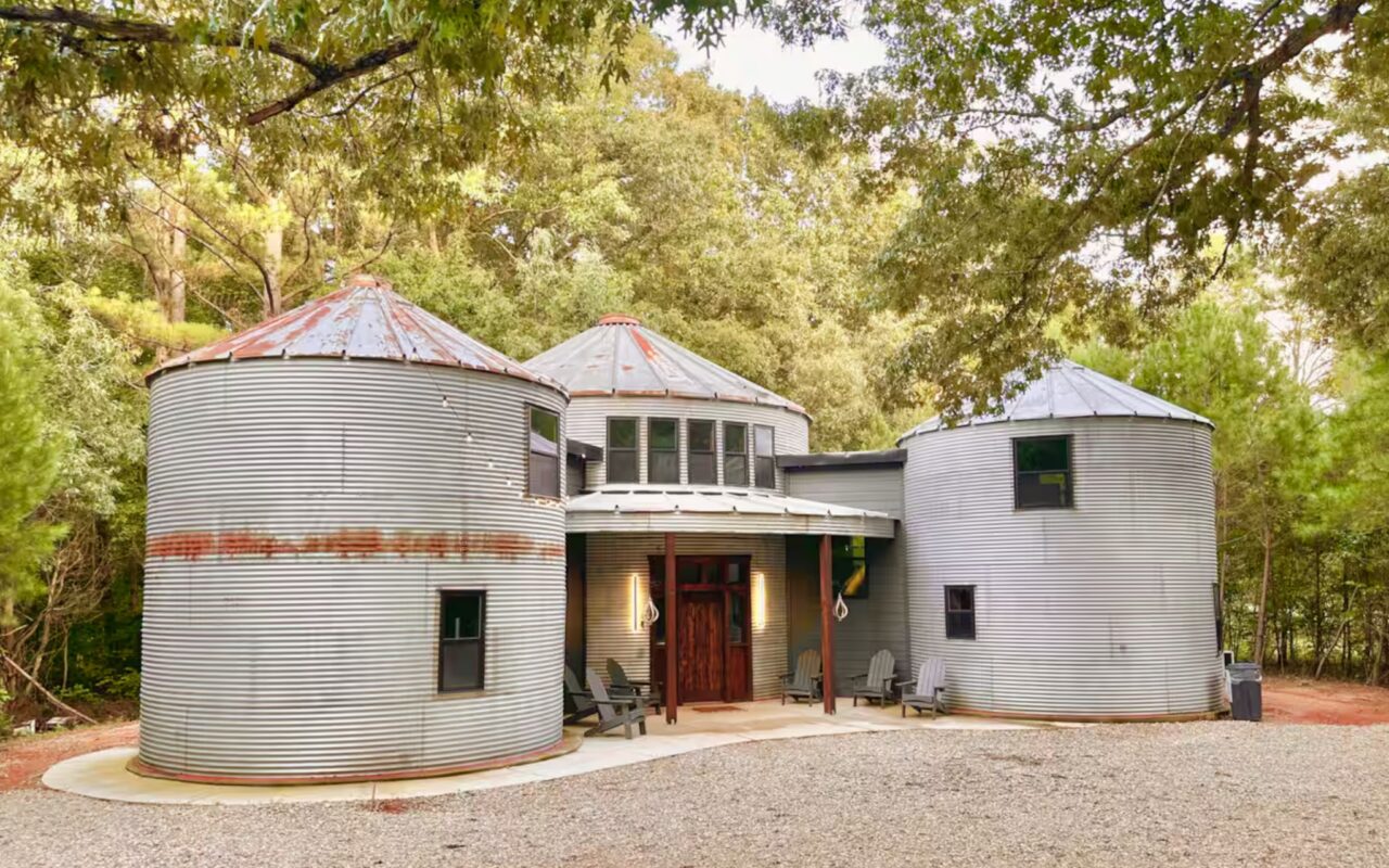 Unique converted grain silo holiday rental surrounded by mature woodland, offering guests a peaceful and memorable countryside escape.